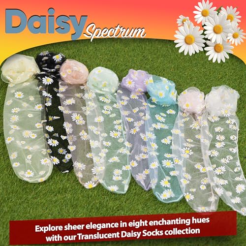 Translucent Daisy Socks Women Fashion Sheer Socks | See Through Mesh Socks for Women | Floral Tulle Socks Set of 8 Pairs in Assorted Colors (US sizes 5-8)2