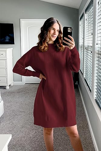 Arach&Cloz Womens Fall Fashion 2024 Sweater Dress Oversized Crew Neck Long Sleeve Knit Pullover Winter Clothes3