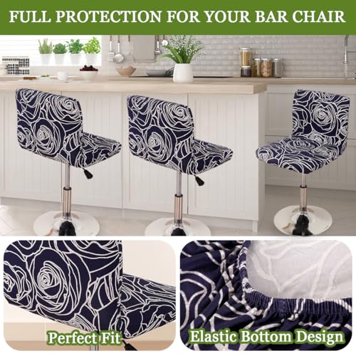 Image of FUANGUI Bar Stool Covers Set of 4, Stretch Bar Stool Chair Cover Slipcovers, Floral Print Counter Stool Bar Chair Covers for Kitchen Pub Dining Room (Rose Navy Blue)