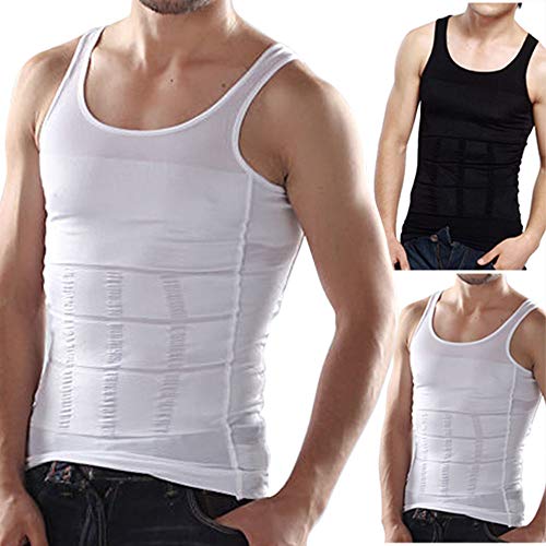 Bauchweg Bodyshaper Slimming T-Shirt Men Miederbody Shapewear Figurformer (L, Schwarz)