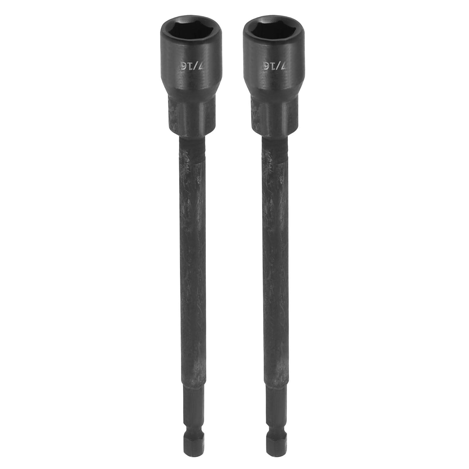 sourcing map 2pcs Nut Driver Drill Bit 7/16 Inch Socket 1/4" Hex Shank 6" (150mm) Extra Length Magnetic 6-Point Sockets Quick Change Chrome Vanadium Steel Bolt Setters for Power Drill Drivers