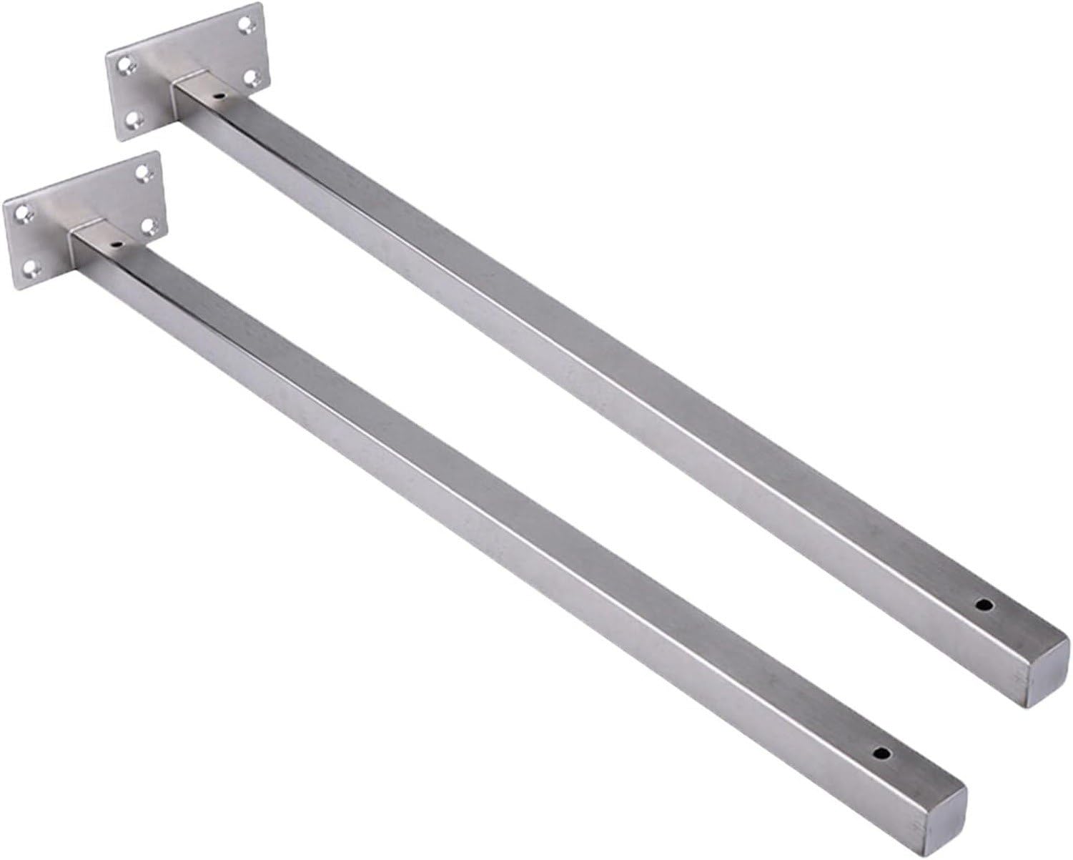 Soportes de estantería Cuadrados Plateados de Acero Inoxidable Industrial, Montaje en Pared Resistente y Duradero, 2 Unidades para Cocina, jardín o almacén, 500mm/19.7in, 500mm/19.7in