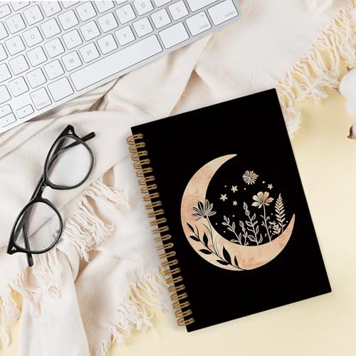 Carnet à spirale doré lune mystique avec couverture rigide premium