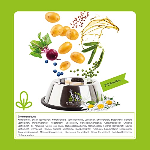 German Shephy Vegan Dog Food | 500g | Veganes Hunde Trockenfutter | Hypoallergenes Hundefutter trocken getreidefrei, im Sack für Junghunde, Erwachsene & Senior, sowie Allergiker