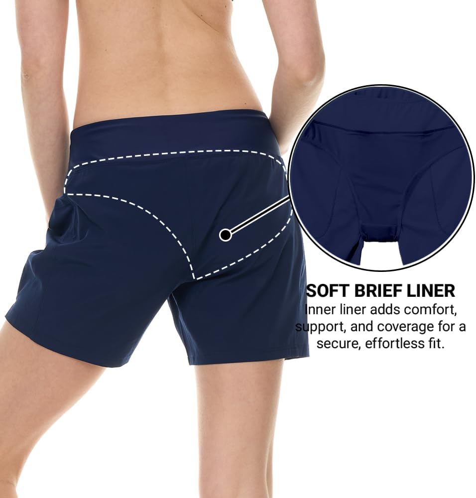 Hurley 5"/7" High Waisted Swim Shorts Women, Board Shorts with Pockets & Inner Liner, Quick Dry Swim Trunk, UPF 50+ - Image 5