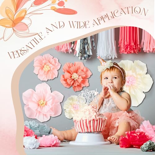 Image of Cholemy 36 Pcs Tissue Paper Flowers, Crepe Paper Flowers Decorations 8 inch 10 inch 12 inch for Wedding Party Baby Bridal Shower Carnival Party Birthday Nursery Wall Decor (Elegant Color)