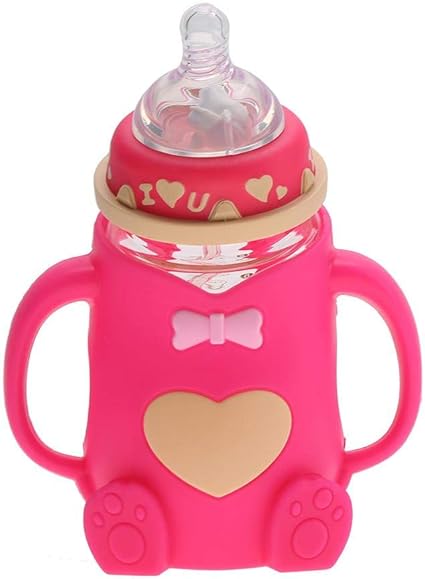Biberon Pour Bebe Tasse D Apprentissage Biberon De Transition Silicone Bouteille De Lait Infantile De Bebe Avec Poignees Anti Brulure Rouge Amazon Fr Bebe Et Puericulture