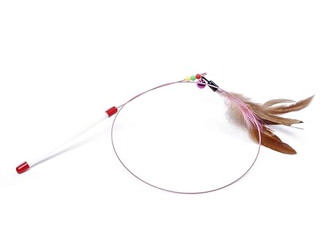 URBANMAC Rod Roped Teaser Toy Bell Dangler with Natural Feather for Pet Pack of 1