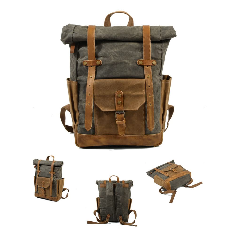Zaino Per Computer Vintage In Tela Cerata Per Donna/Uomo Zaino Per Escursionismo All'aperto Retro Satchel Bookbag