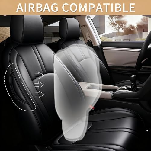 Image of AOMSAZTO Custom Fit Seat Covers for Honda Civic Sedan EX-L,EX-T 2016-2021 Premium Comfort Faux Leather Car Seat Covers Black