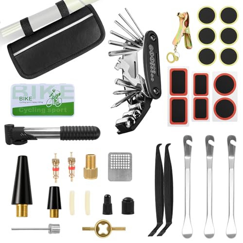 GOHHME Kit de Herramientas para Bicicleta 16 en 1 Multifunción - Con Mini Bomba y Antipinchazos, Accesorios Bici Todo Terreno y Bolsa Impermeable para Hombres y Ciclistas