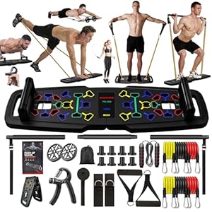 22-in-1 fitnessapparatuur voor thuis, draagbare push-up-standaards voor vloer-, thuisgymnastieksystemen met 36 fitnessaccessoires, weerstandsbandstang, buikrollen