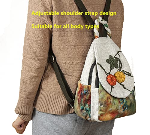 Image of Small Canvas Backpack, Retro Boho Washed Hippie for Women Daily Commute (Pumpkin Decorations)