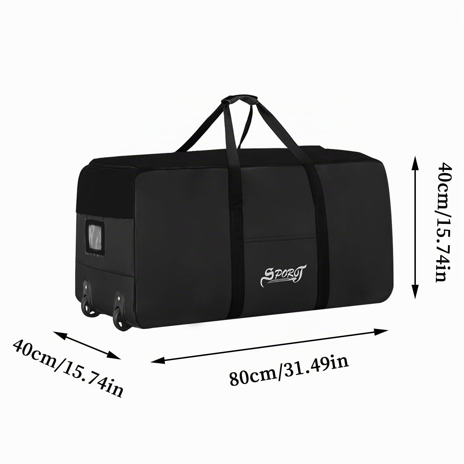 Grand Sac de Voyage à roulettes,120L Grand Imperméable Sac de Sport,Sac Pliable Weekender pour Homme Femme,Sacs à Bagages de Stockage pour Camping Voyage,80x40x40cm (Noir)