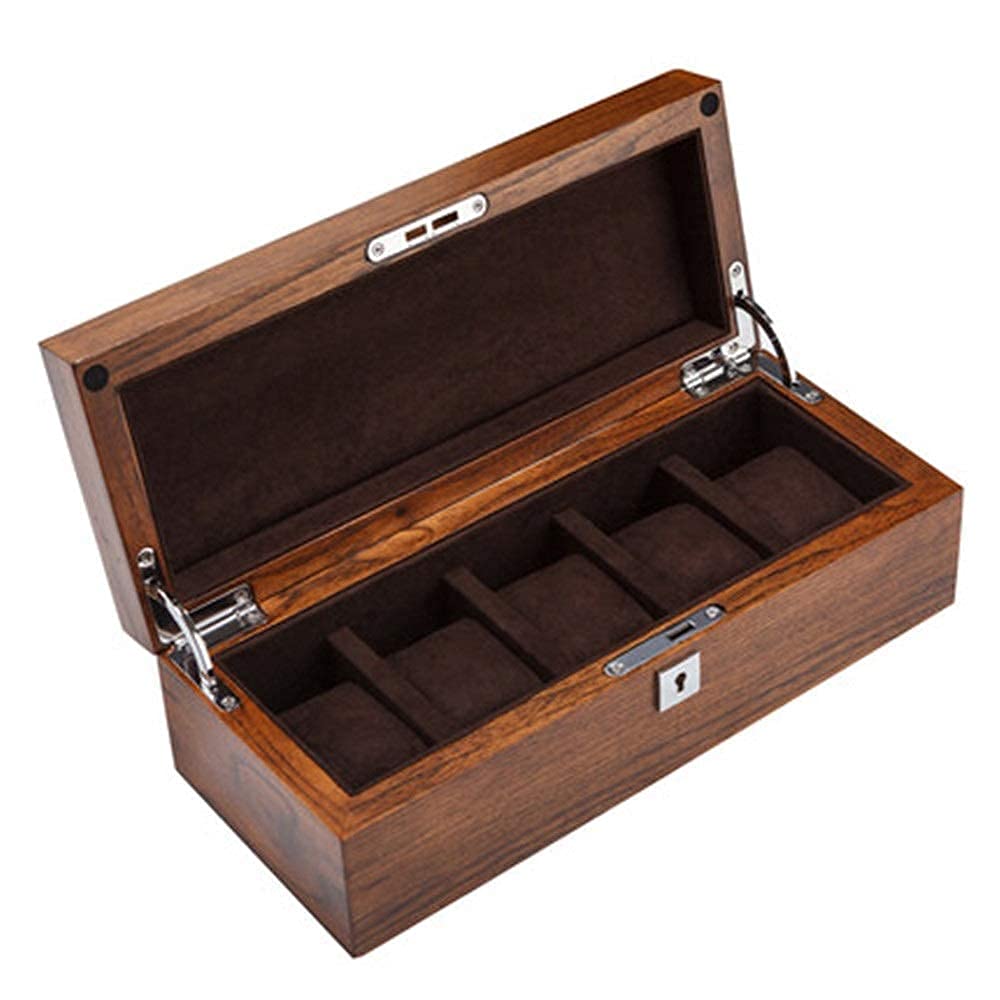 Uhrenbox aus Ulmenholz, reines Massivholz, Uhrenbox mit 5 Fächern, mechanische Uhren-Display-Sammlung, Aufbewahrungsbox, Schmuck-Organizer, perfekt für den persönlichen Gebrauch Present