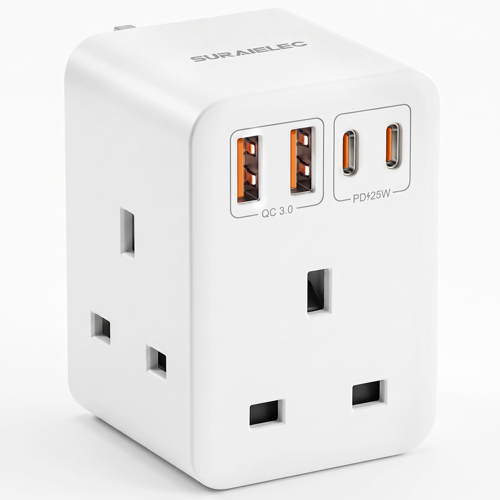 SURAIELEC Multi Plug Adaptor, 3 Way Extension Plug with PD 25W USB Charger