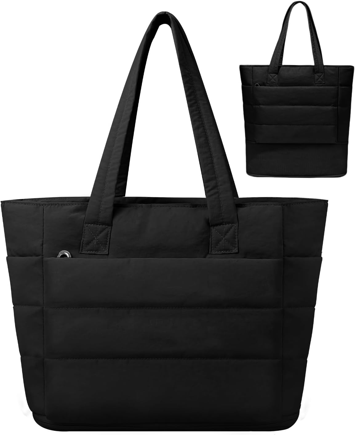 Expandable Puffer Tote Bag with Zipper for Women, Lightweight 15.6 Inch Laptop Work Tote Bag, Large Travel Tote Bags | Expandable, Luggage strap, For 15.6 inch Laptop, Lightweight, Multi-Compartments