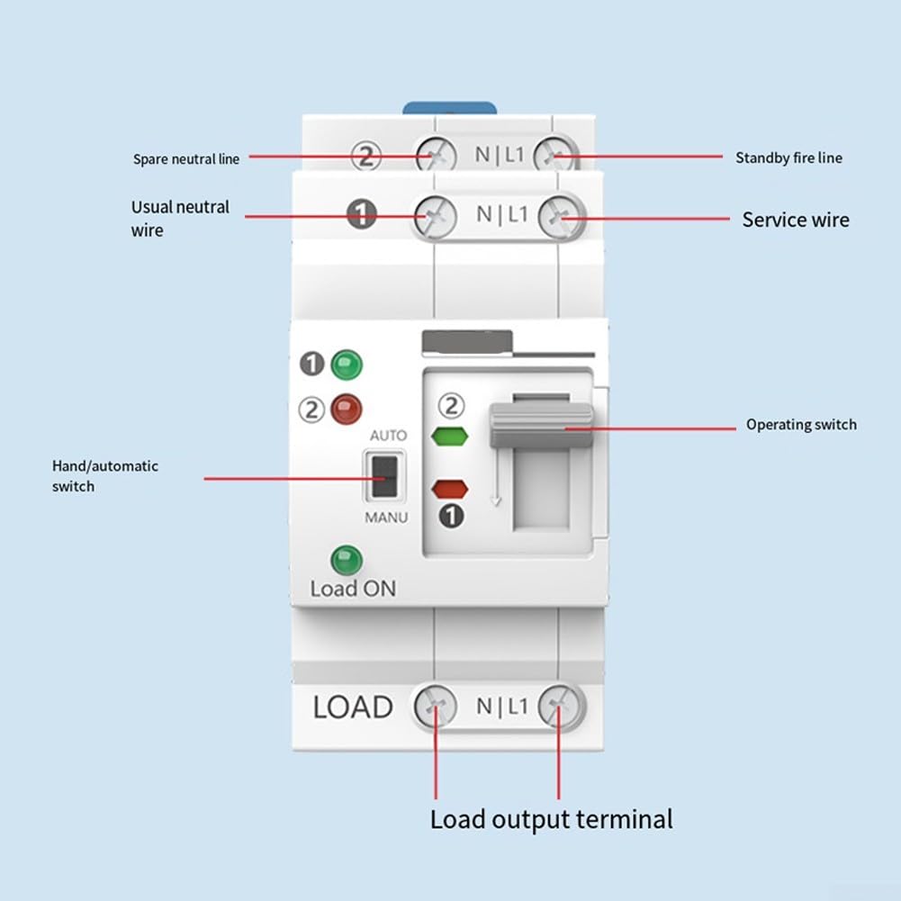 Automatischer Dual-Power-Transferschalter, Transferschalter, 2P 63A 220V DIN-Schiene ATS-Stromversorgungscontroller Unterbrechungsfreier Transferschalter
