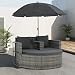 Produktbild Festnight Polyrattan Gartensofa 2-Sitzer mit Sonnenschirm und Fusshocker |Gartenmoebel Sonneninsel Rattansofa | UV-bestaendige Sonnenschutz für Garten oder Terrasse Sonnenliege Gartenliege Grau