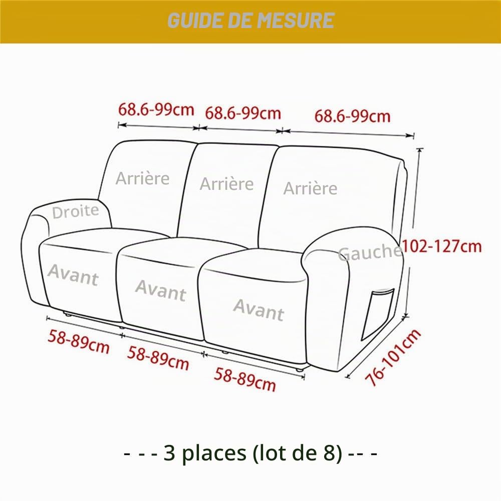 Highdi Housse de Fauteuil Relax Doux Extensible, Couleur Unie Housse de Canapé Antidérapante avec Poche Latérale, Protege de Meubles Lavable pour Fauteuil Inclinable (Gris foncé,3 Places)