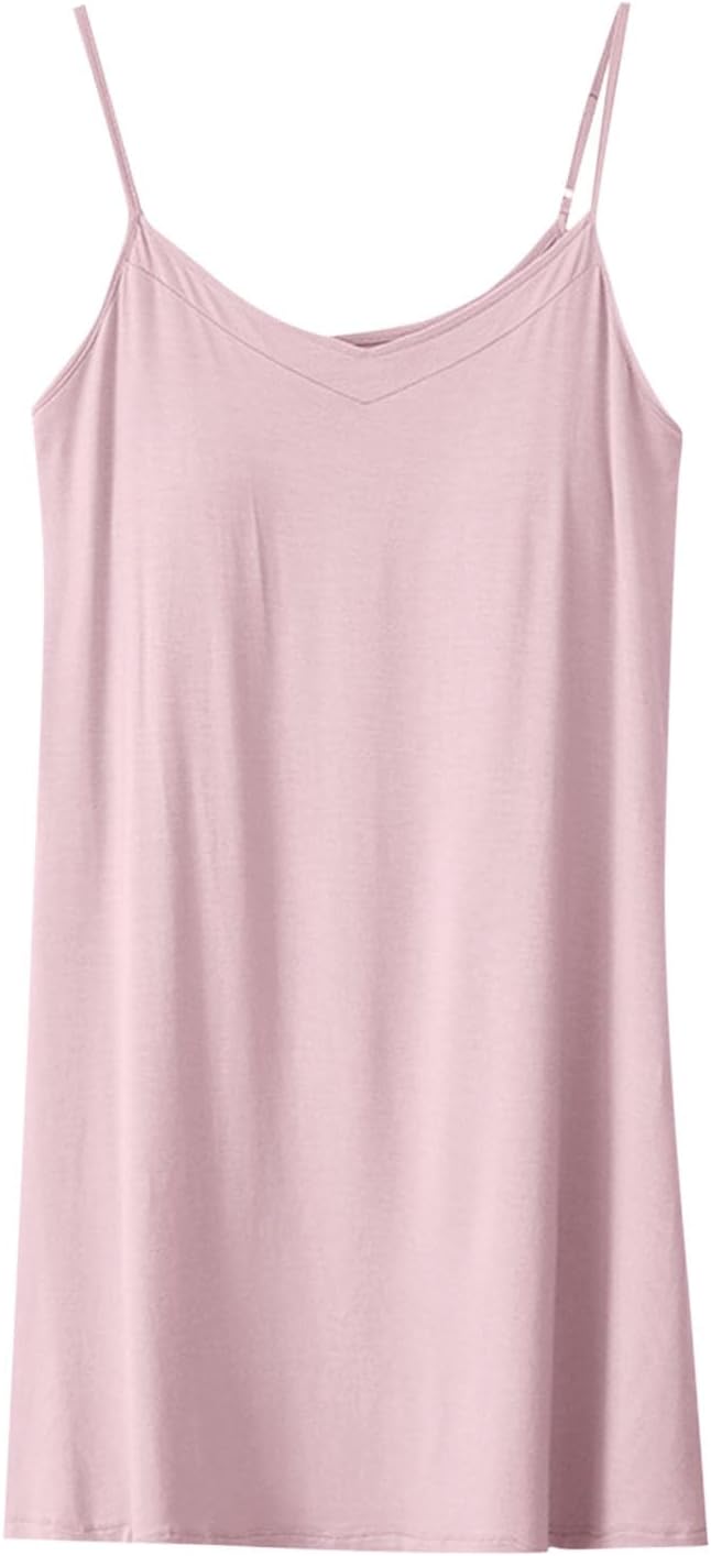 Slip Dresses for Women Fashion V-Neck Spaghetti Strap Mini Dress Casual Comfy Loose Nightgown Pajamas