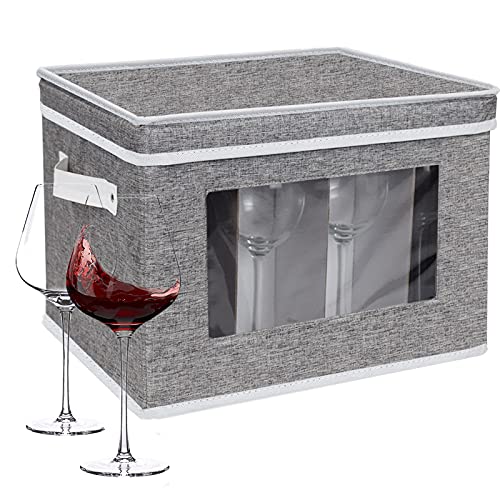 Homyfort Wine Glass Stemware Storage Cases, China Storage Containers Box With Dividers Hard Shell For 12 Crystal Glassware,Goblets,Wine Glasses,Drinkware Packing & Moving (Grey) #TOP1