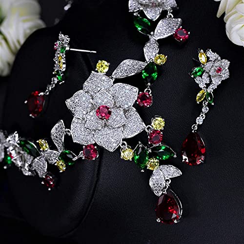 Collar conjunto de joyería nupcial micro CZ pave con diseño floral 5
