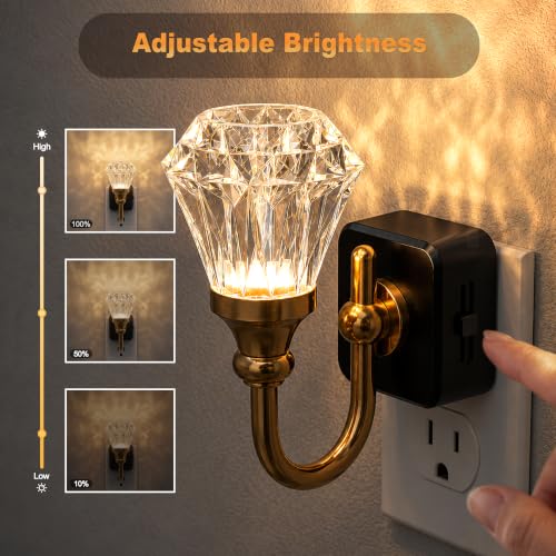 Image of JandCase Night Light, Night Lights Plug into Wall, Crystal LED Nightlight | 0-100 LM Dimmable Nightlights, Dusk to Dawn Sensor, 1W Vintage Rotatable Nite Light for Bathroom Hallway Decor, 1 Pack