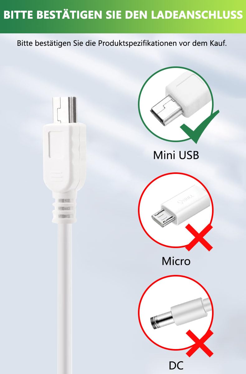 Cavo di ricarica per GHB Babyphone, Bouge 5 V, compatibile con GHB Video Baby Monitor VB603, cavo di ricambio mini USB (bianco)