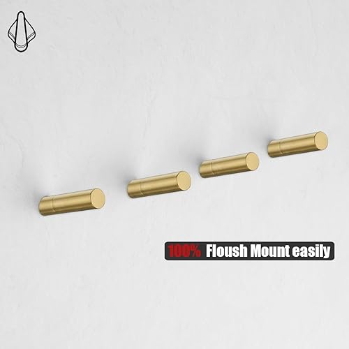 Miniatura 4 de JQK Ganchos de pared dorados de acero inoxidable 304, para colgar abrigos, batas, sombreros, toallas, color dorado cepillado, paquete de 4,