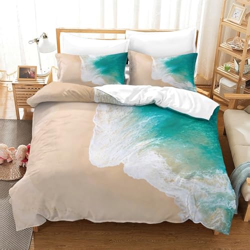 Parure de Lit Vagues de Plage en Microfibre Ultra Douce Haute Densité