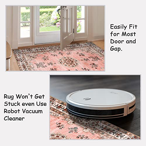 Lahome Persian Machine Washable 5X7 Area Rug,Soft Large Pink Boho Living Room Rug For Bedroom Girls Nursery Mat,Ultra-Thin Non-Slip Playroom Dining Carpet For Home Door Office Kid Room, Peach #TOP3