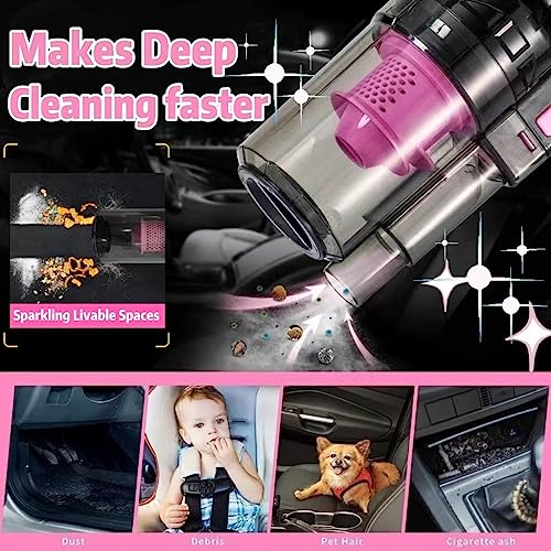 vioview Car Cleaning Detailing Kit Interior Cleaner, 14Pcs Cleaning Supplies with High Power Portable Vacuum Cleaner, Detailing Brush Set, Windshield Cleaner, Pink Car Accessories for Women - Image 3