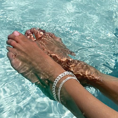 Image of Gold Ankle Bracelets for Women Waterproof - Dainty Gold Anklets Trendy Layered 14K Gold /Silver Plated Stackable Chunky Cuban Link Chian Anklet Bracelet Set for Women Non Tarnish Beach Jewelry Gift