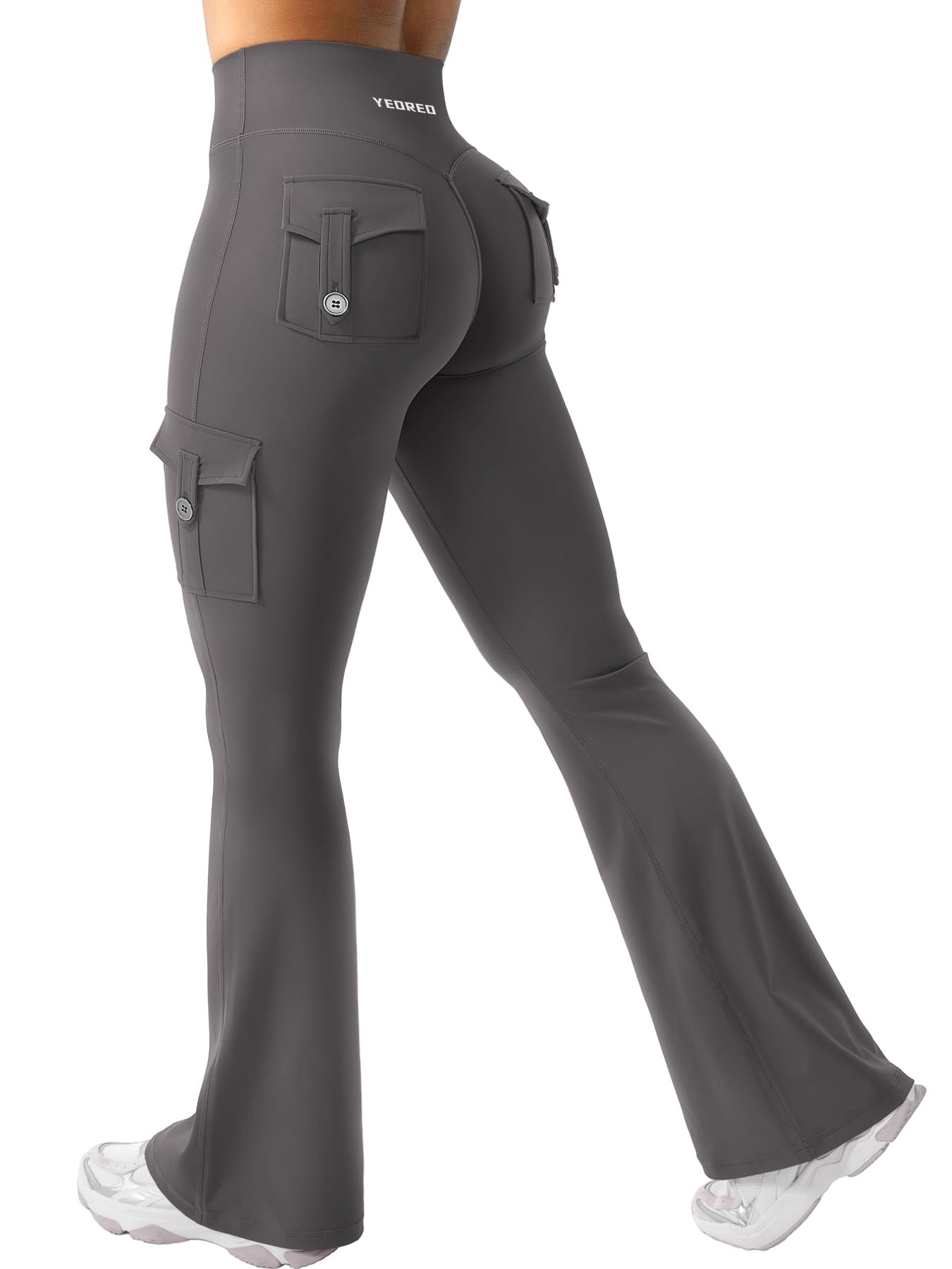 YEOREO CoreFlex Damen Flare Leggings mit 4 Pockets Invisible Scrunch Butt Sport Leggings High Waist Schlaghosen Workout Seamless Push Up Blickdicht Yoga Gym Legging