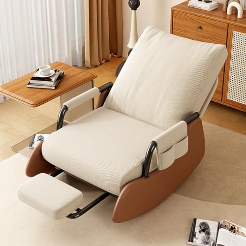 Consejos para Comprar Sillones de lactancia los mejores 5. 41 GZHENMZ Mecedora de Lactancia, sillón Cama, sillones para Sala de Estar con reposapiés Plegable, Base de Madera y Bolsillo Lateral, cómoda Mecedora para Sala de Estar y...