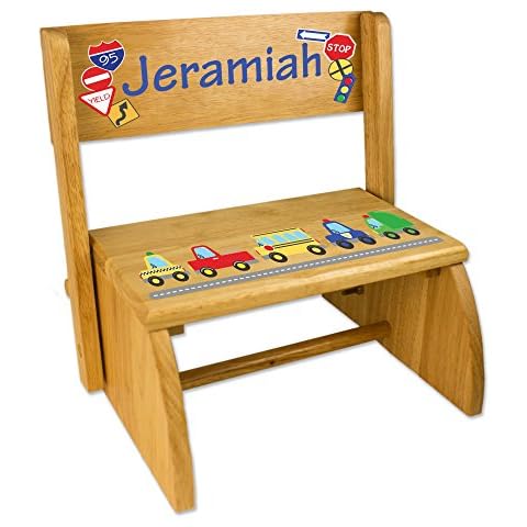 My Bambino Personalized Cars and Trucks Step Stool Bench Seat Wood Cover