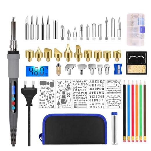 Kit Pirograbador de Madera, Kit del Soldador, 60W Temperatura Regulable 180-480℃, Soldador Pirografo Electrico Profesional Para Madera, Corcho grabado