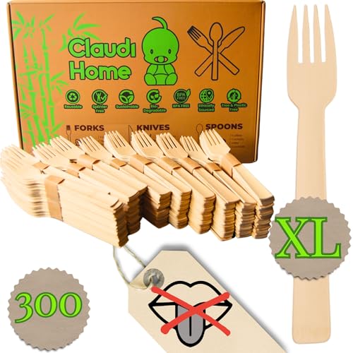 300 Kompostierbare Gabeln aus Bambus – Nachhaltiges Einweg-Besteck ohne Holzgeschmack | Umweltfreundlich & Geschmacksecht | Picknick, Grill, Party ®Claudi Home