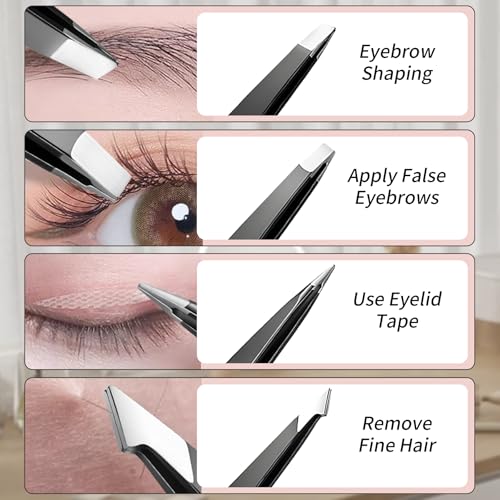 liuchanghe Pinzette Set Edelstahl, Professionelle Augenbrauen Pinzette zum Entfernen von Mitessern, eingewachsenen Haaren, Wimpern (Schwarz)