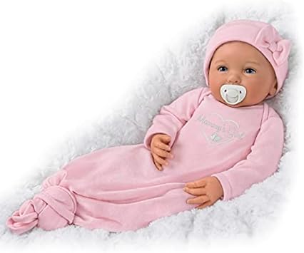 The Ashton-Drake Galleries Mommys Girl Baby Doll by Ping Lau, 17 inches, Pink Sleeper, RealTouch Soft Vinyl, Ages 3+, Pacifier Included