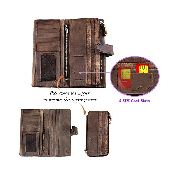 LETEULO Women's RFID Blocking Clasp Wallet Vintage Hand Rubbing Leather Wallets Organizer (Coffee) - Image 6