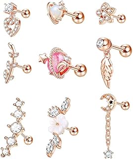 CASSIECA Cartilage Earrings for Women 16G 316L Stainless Steel CZ Dangle Helix Tragus Cartilage Stud Ear Piercing Jewelry