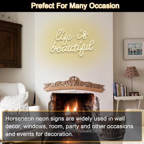 Image of Horseneon Life is Beautiful Neon Signs for Wall Decor, Letter Neon Lights for Bedroom, Led Sign with USB Powered for Livingroom, Wall Hanging Decor, Windows (Warm White)
