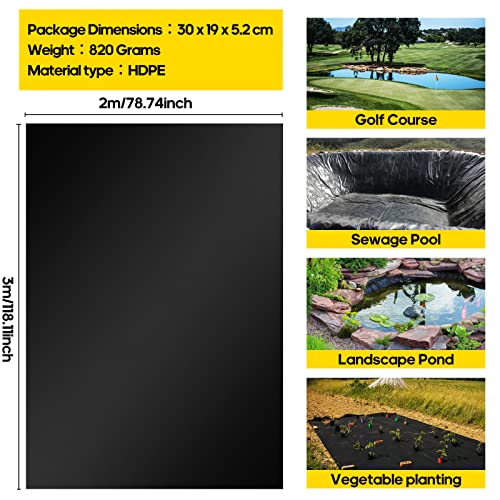 3m x 2m Teichfolien Zuschnitt Schwarz HDPE, UV- und witterungsbeständig, Schwimmteich Folie Gartenteich Teichplane schwarz, für Fischteiche, Brunnen, Wassergarten und Wasserfall Stärken 0.1 MM