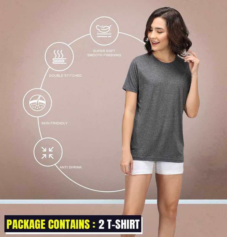 Image of Sleepynuts Women's S to 3XL Premium Half Sleeve Round Neck Plain Combed Cotton Tshirt Pack of 3 Loose Fit T-Shirts Combo