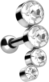 piercing de oreja de acero quirúrgico | 4 CRISTALES | Piercing Joyería Tapones para los oídos Helix | Selección de color y diseño