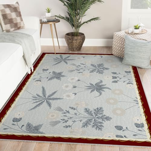 Tapis traditionnel bleu doux motif fleuri style fleur orientale - 3