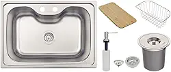 Cuba Tramontina Morgana 60 FX Undermount em Aço Inox com Lixeira de Embutir 5 L, Tábua de Madeira, Dosador de Sabão, Cesto Aramado e Válvula