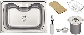 Cuba Tramontina Morgana 60 FX Undermount em Aço Inox com Lixeira de Embutir 5 L, Tábua de Madeira, Dosador de Sabão, Cesto Aramado e Válvula